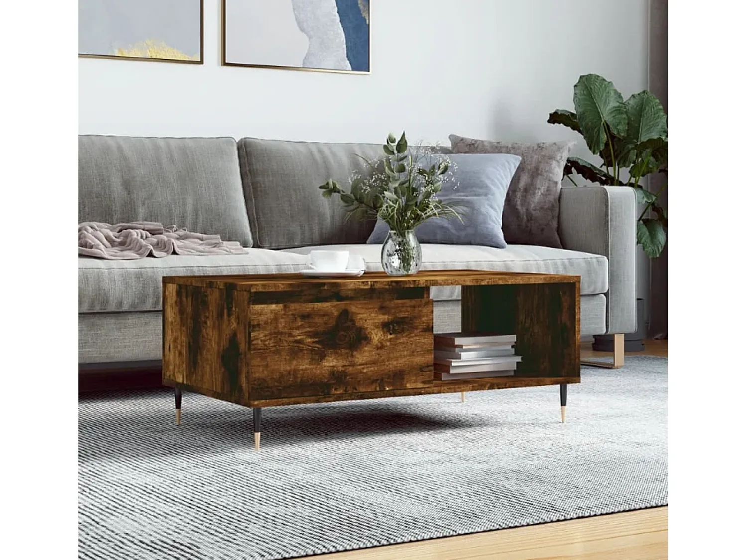 Online Mesa de centro | Mesa de apoio 90x50x36.5 cm derivados madeira carvalho fumado Castanho