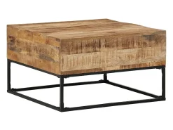 Mesa De Centro* Mesa de centro | Mesa de apoio | Mesa de café 68x68x41 cm madeira de mangueira áspera Castanho