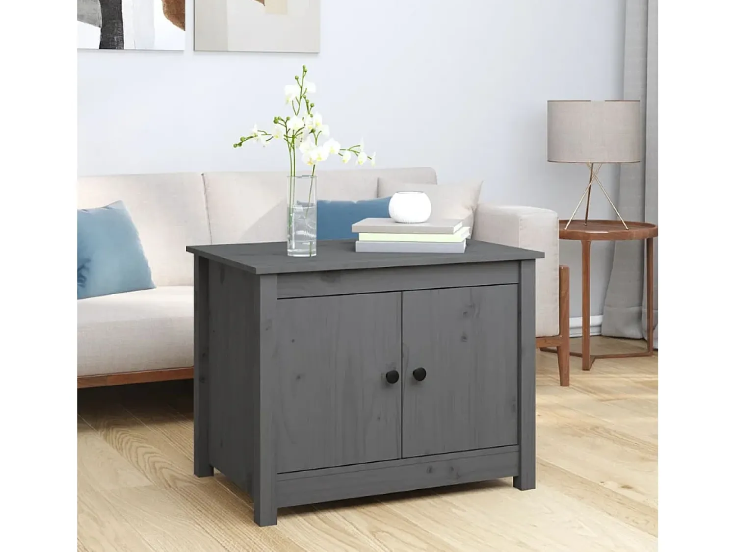 Mesa de centro | Mesa de apoio 71x49x55 cm pinho maciço cinza^ Mesa De Centro