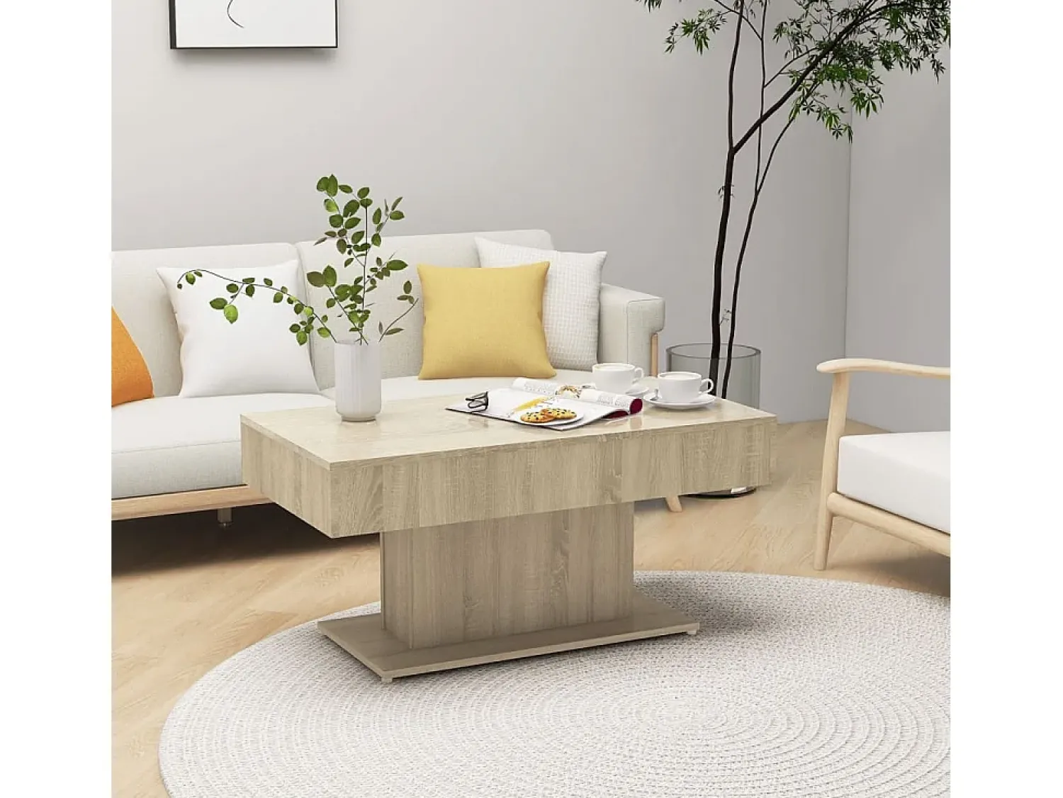 Mesa De Centro* Mesa de centro | Mesa de apoio 96x50x45 cm derivados de madeira carvalho sonoma Castanho