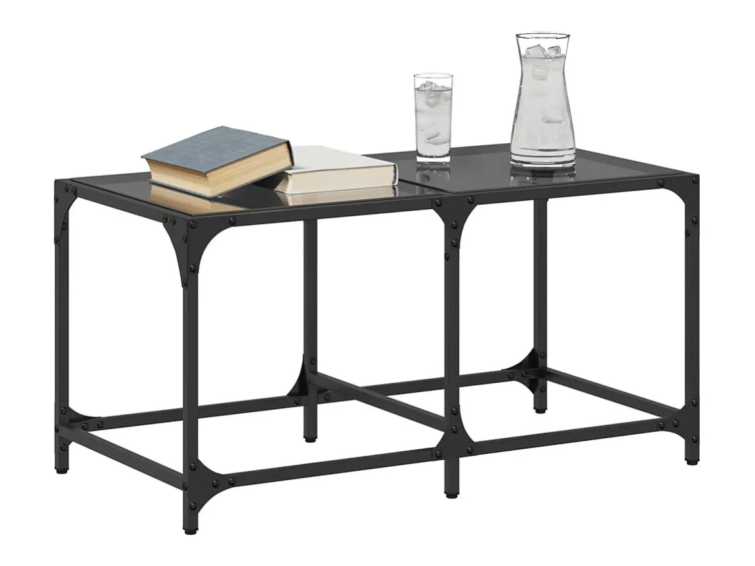 Mesa De Centro* Mesa de centro | Mesa de apoio com topo em vidro 78.5x40x40 cm aço Preto