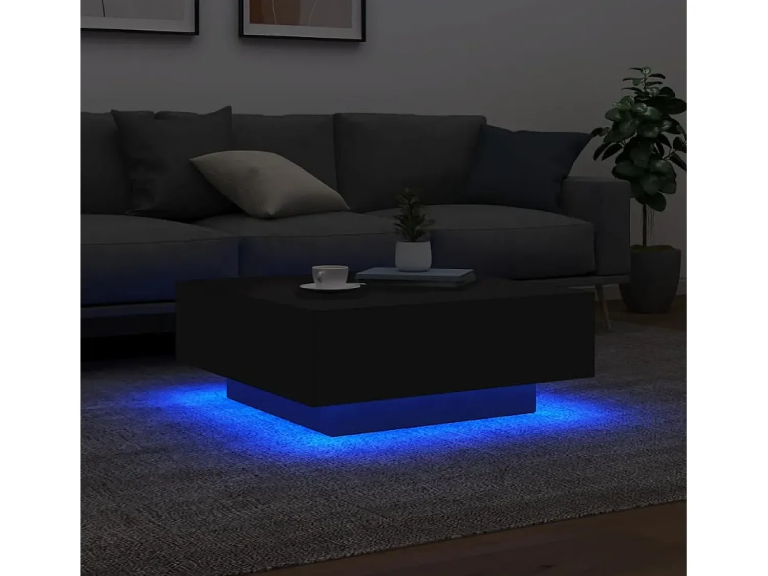 Mesa de centro | Mesa de apoio | Mesa de café com luzes LED 80x80x31 cm^ Mesa De Centro