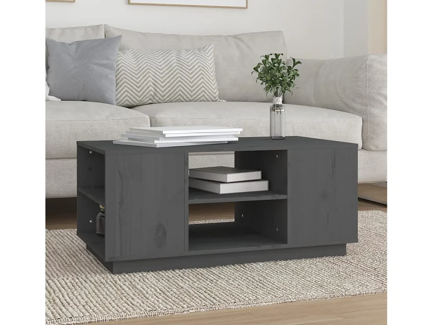 Hot Mesa de centro | Mesa de apoio 90x49x40.5 cm madeira de pinho maciça Cinzento