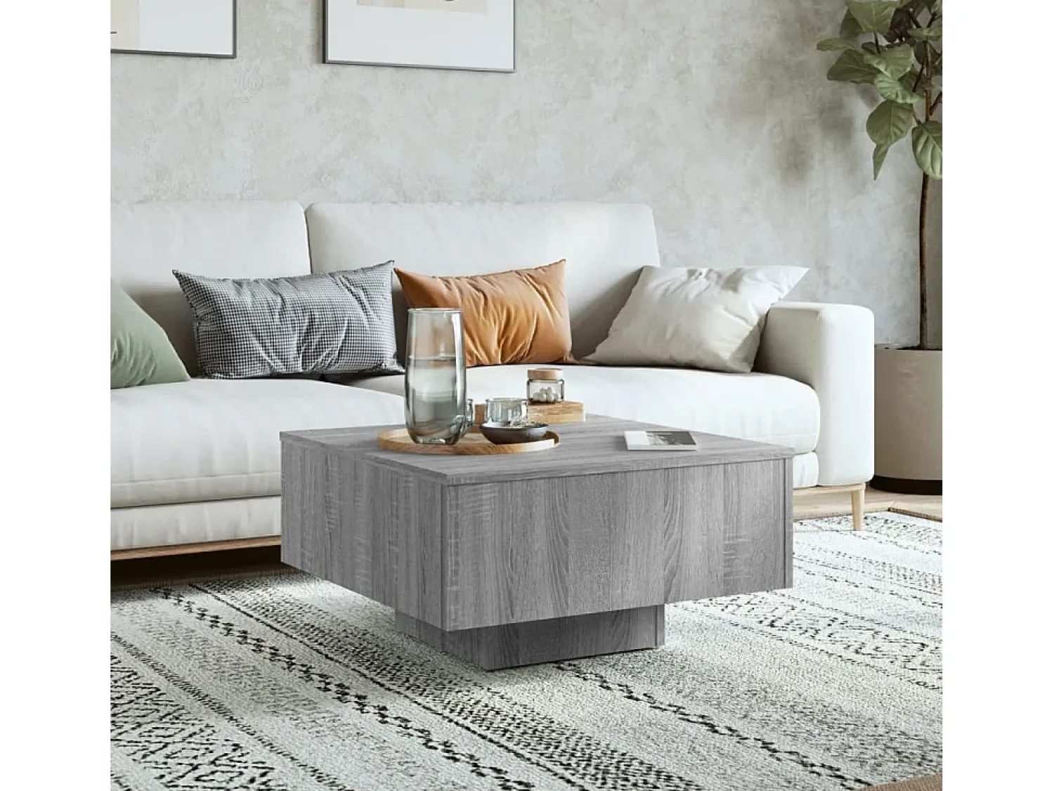 Mesa De Centro* Mesa de centro | Mesa de apoio 60x60x31.5 cm derivados de madeira cinza sonoma Cinzento