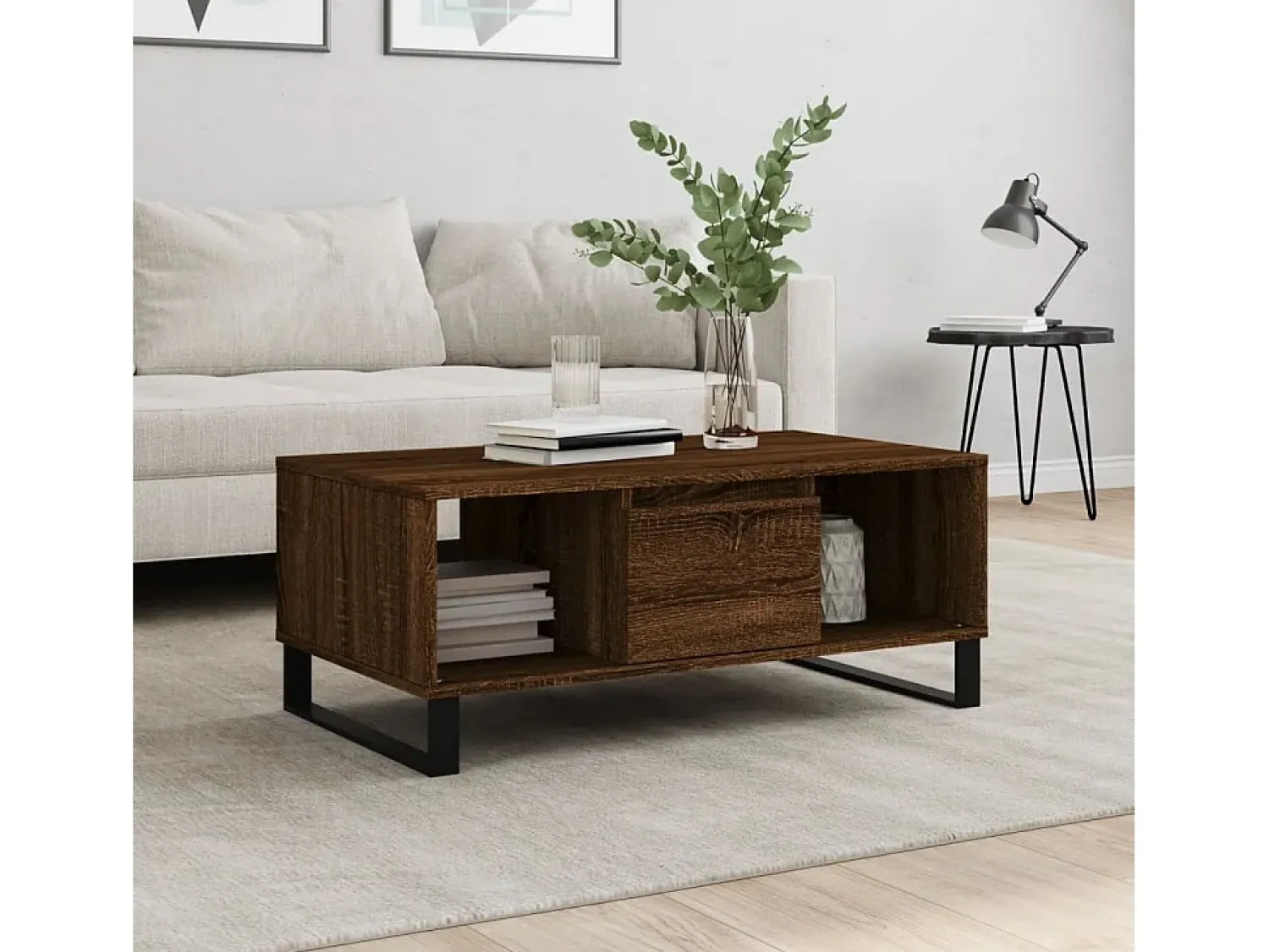 Mesa de centro | Mesa de apoio 90x50x36.5cm derivados madeira carvalho^ Mesa De Centro