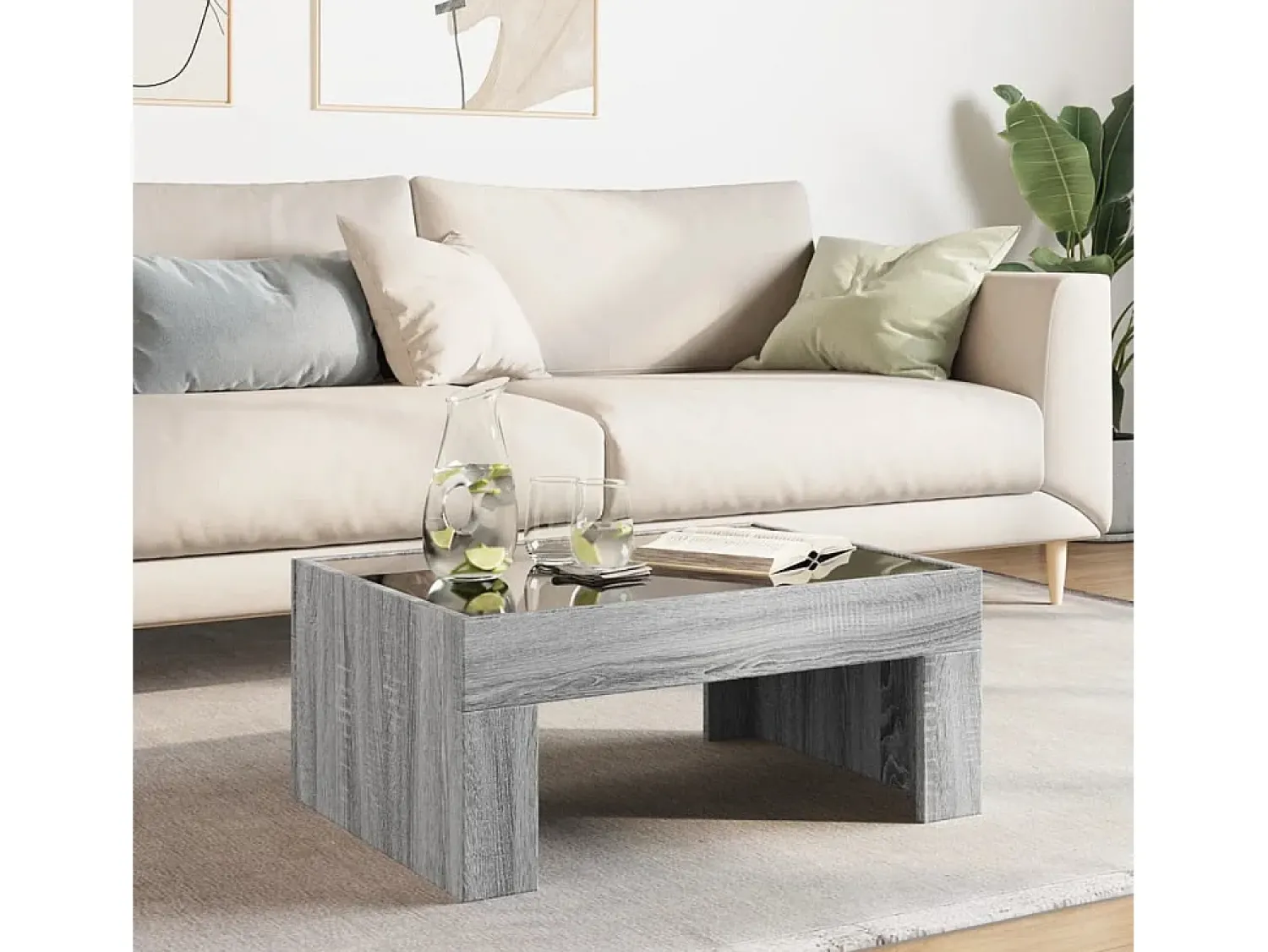 Mesa De Centro| Mesa de centro | Mesa de apoio luzes LED Infinity 70x50x30 cm sonoma Cinzento