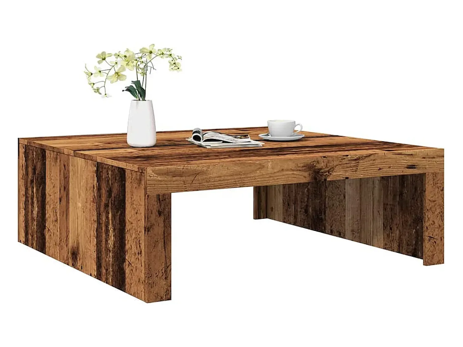 New Mesa de centro | Mesa de apoio | Mesa de café 100x100x35 cm deriv. de madeira madeira velha Castanho