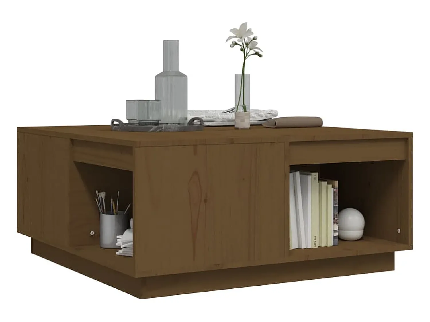Mesa De Centro* Mesa de centro | Mesa de apoio 80x81x36.5 cm madeira pinho maciça mel Castanho