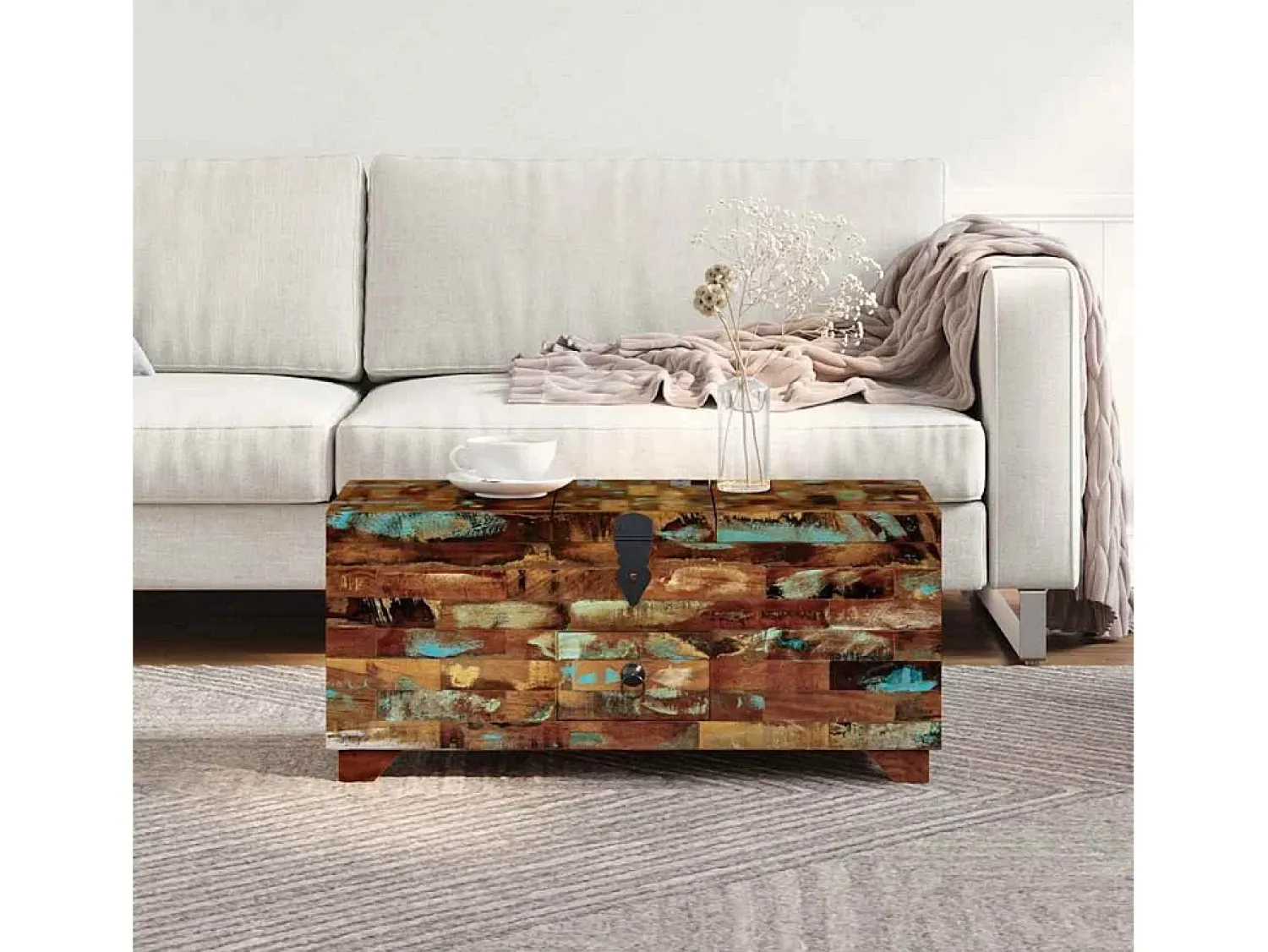 Mesa De Centro| Mesa de centro | Mesa de apoio | Mesa de centro baú/caixa 80x40x35cm madeira reciclada maciça Castanho