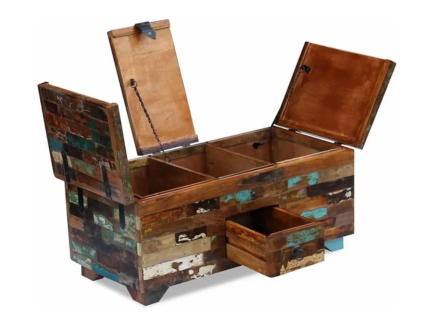 Mesa De Centro| Mesa de centro | Mesa de apoio | Mesa de centro baú/caixa 80x40x35cm madeira reciclada maciça Castanho