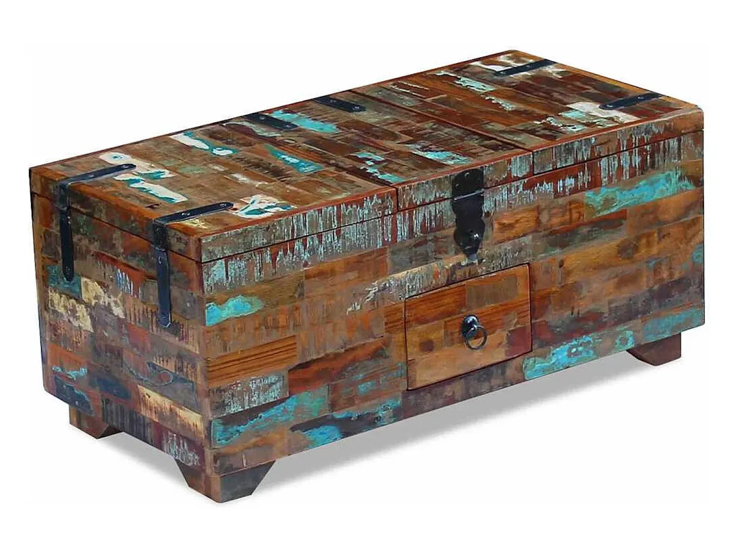 Mesa De Centro| Mesa de centro | Mesa de apoio | Mesa de centro baú/caixa 80x40x35cm madeira reciclada maciça Castanho
