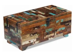 Mesa De Centro| Mesa de centro | Mesa de apoio | Mesa de centro baú/caixa 80x40x35cm madeira reciclada maciça Castanho