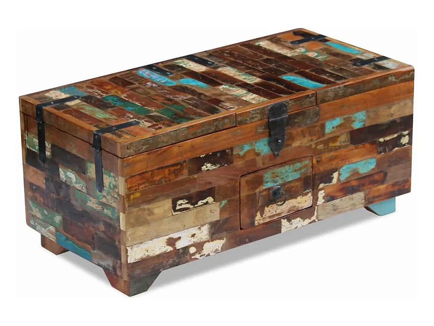 Mesa De Centro| Mesa de centro | Mesa de apoio | Mesa de centro baú/caixa 80x40x35cm madeira reciclada maciça Castanho