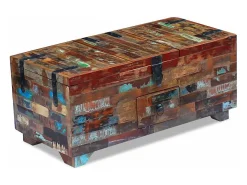 Mesa De Centro| Mesa de centro | Mesa de apoio | Mesa de centro baú/caixa 80x40x35cm madeira reciclada maciça Castanho