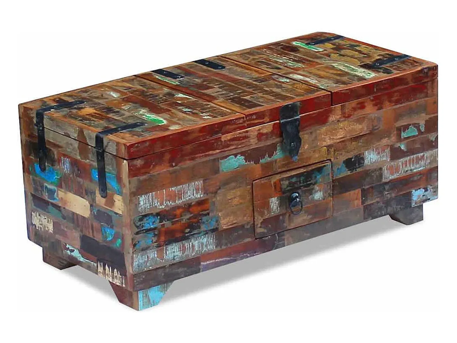 Mesa De Centro| Mesa de centro | Mesa de apoio | Mesa de centro baú/caixa 80x40x35cm madeira reciclada maciça Castanho