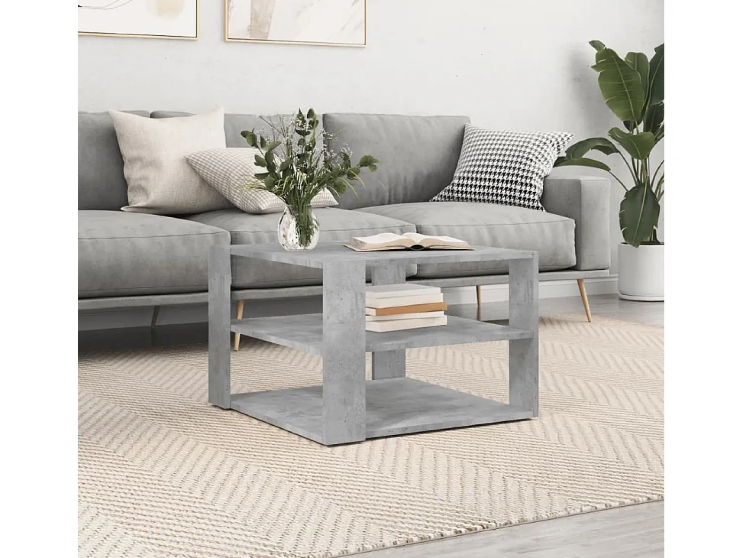 Mesa de centro | Mesa de apoio 59.5x59.5x40 cm derivados madeira cinza-cimento^ Mesa De Centro