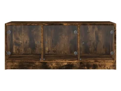 Best Mesa de centro | Mesa de apoio | Mesa de café c/ portas de vidro 102x50x42 cm carvalho fumado Castanho