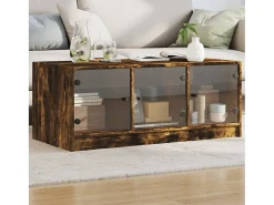 Best Mesa de centro | Mesa de apoio | Mesa de café c/ portas de vidro 102x50x42 cm carvalho fumado Castanho