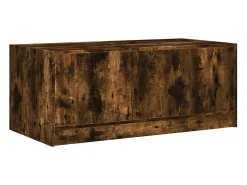 Best Mesa de centro | Mesa de apoio | Mesa de café c/ portas de vidro 102x50x42 cm carvalho fumado Castanho