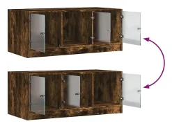 Best Mesa de centro | Mesa de apoio | Mesa de café c/ portas de vidro 102x50x42 cm carvalho fumado Castanho