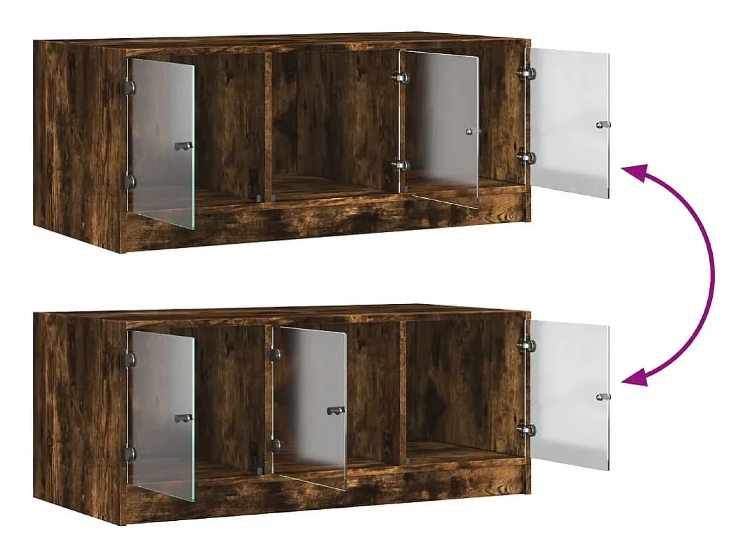 Best Mesa de centro | Mesa de apoio | Mesa de café c/ portas de vidro 102x50x42 cm carvalho fumado Castanho