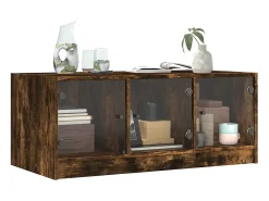 Best Mesa de centro | Mesa de apoio | Mesa de café c/ portas de vidro 102x50x42 cm carvalho fumado Castanho