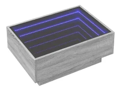 Mesa de centro | Mesa de apoio c/ LEDs 70x50x30 cm derivados de madeira Cinzento
