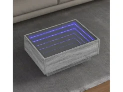 Mesa de centro | Mesa de apoio c/ LEDs 70x50x30 cm derivados de madeira Cinzento
