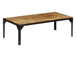 Mesa De Centro| Mesa de centro | Mesa de apoio madeira de mangueira maciça áspera e aço 110 cm Castanho