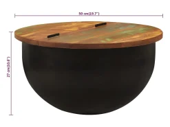 Clearance Mesa de centro | Mesa de apoio 50x27 cm madeira recuperada maciça Preto