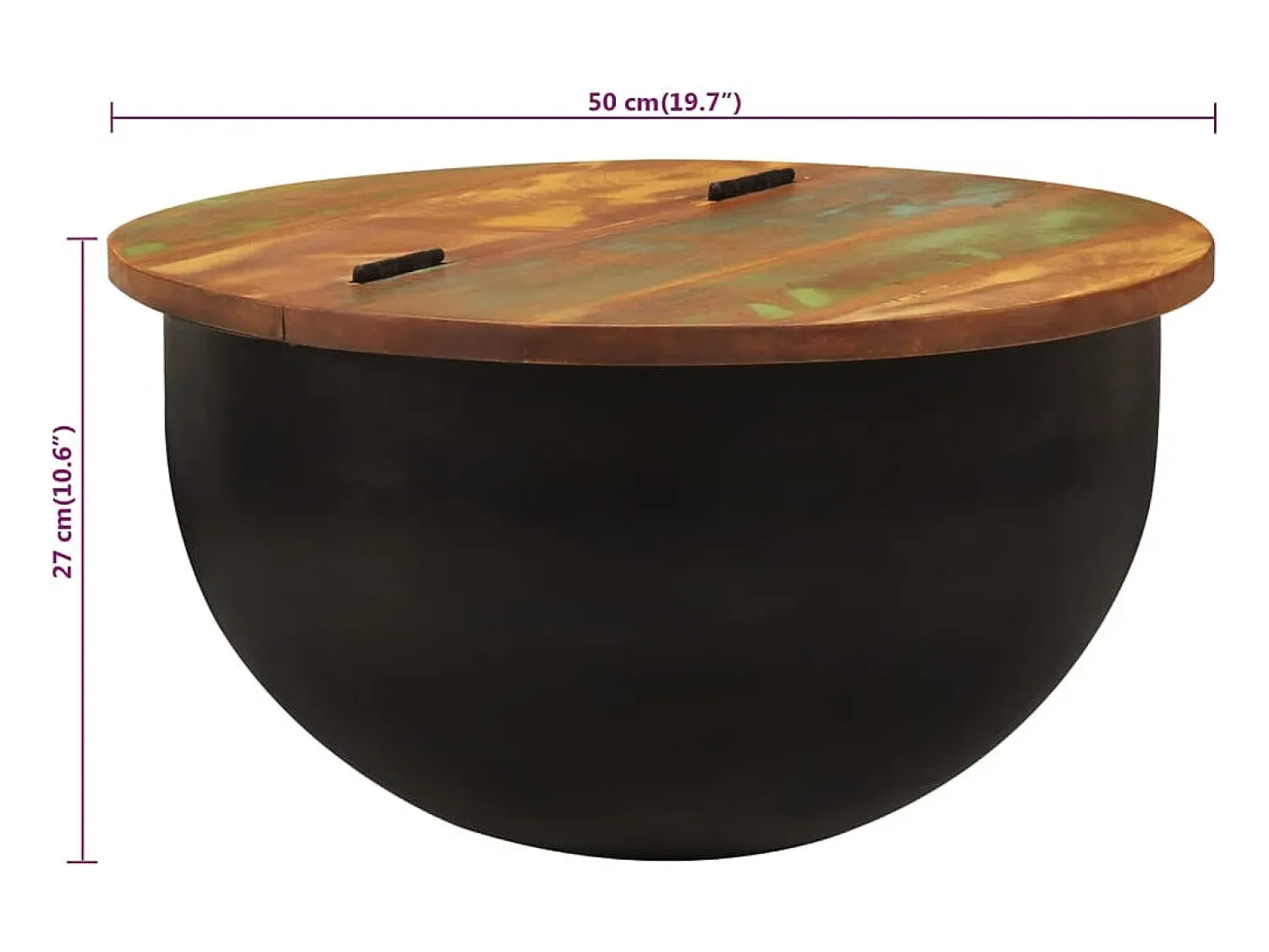 Clearance Mesa de centro | Mesa de apoio 50x27 cm madeira recuperada maciça Preto