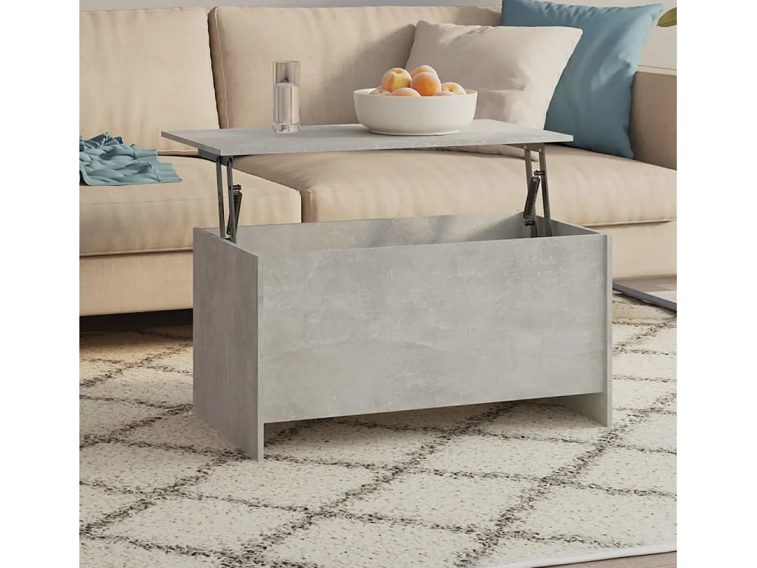 Mesa De Centro| Mesa de centro | Mesa de apoio 102x55.5x52.5cm madeira processada cinza cimento Cinzento