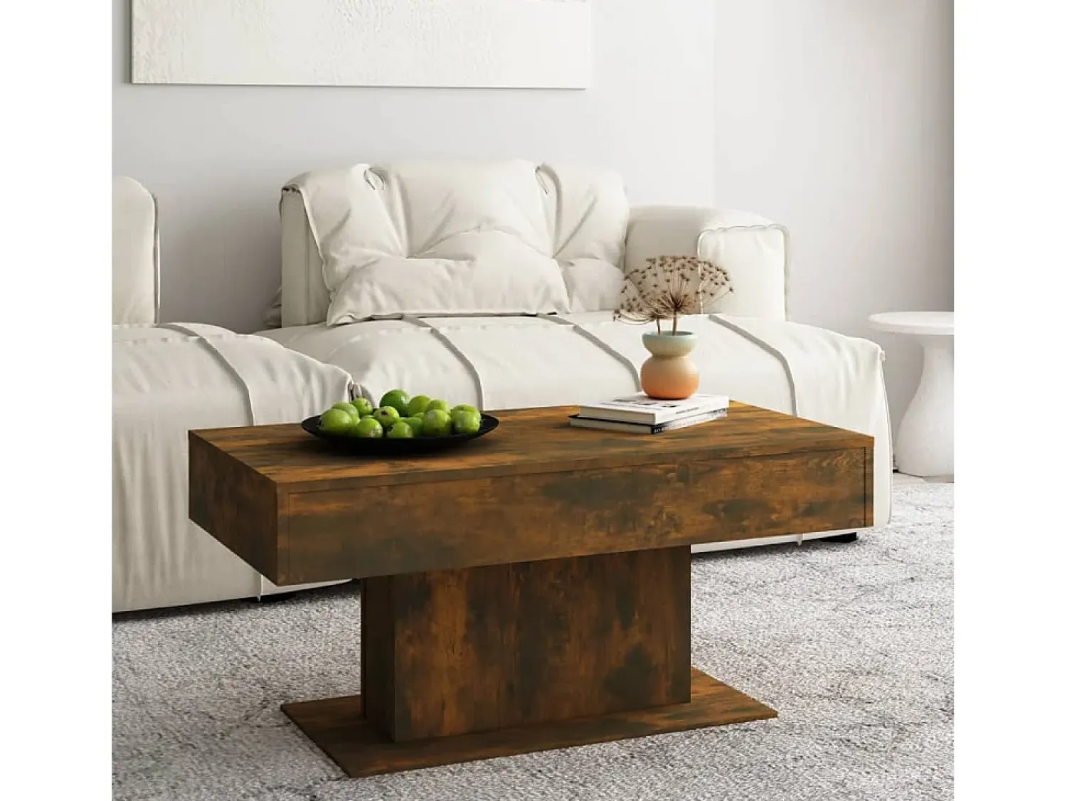 Mesa de centro | Mesa de apoio 96x50x45 cm derivados de madeira carvalho fumado^ Mesa De Centro