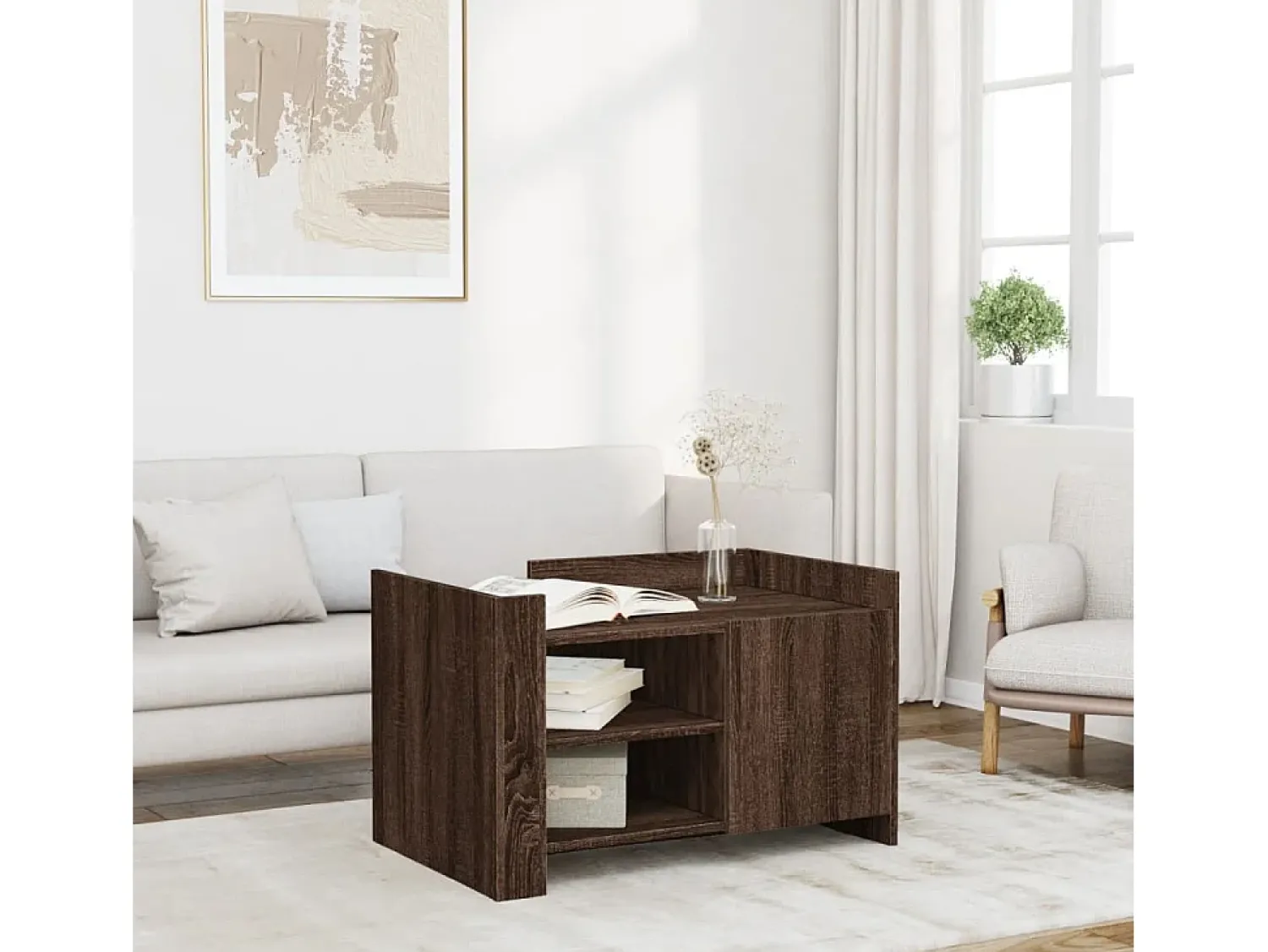 Mesa de centro | Mesa de apoio 80x50x50 cm derivados madeira carvalho^ Mesa De Centro