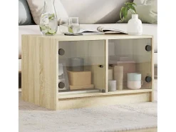 Mesa de centro | Mesa de apoio c/ portas de vidro 68x50x42 cm carvalho sonoma^ Mesa De Centro