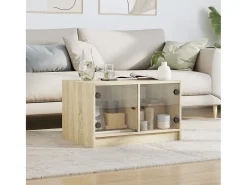 Mesa de centro | Mesa de apoio c/ portas de vidro 68x50x42 cm carvalho sonoma^ Mesa De Centro