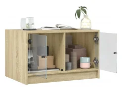 Mesa de centro | Mesa de apoio c/ portas de vidro 68x50x42 cm carvalho sonoma^ Mesa De Centro