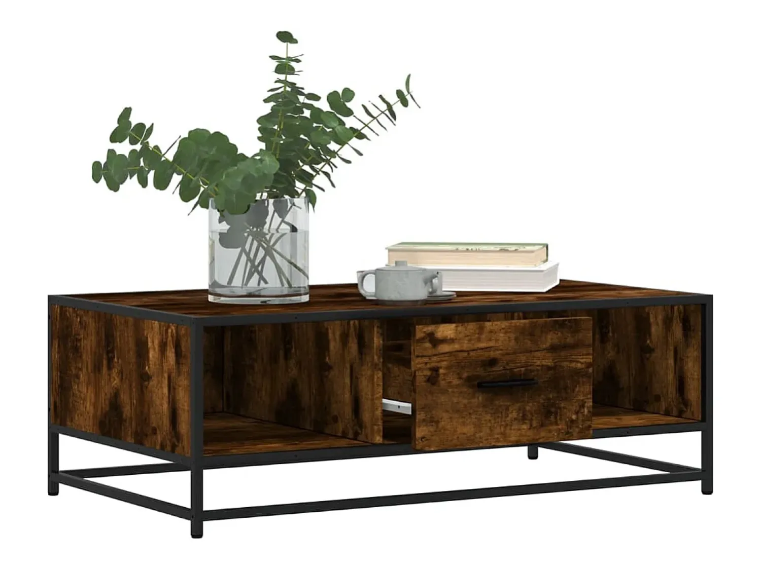 Mesa De Centro* Mesa de centro | Mesa de apoio 100x57x35cm deriv. madeira/metal carvalho fumado Castanho