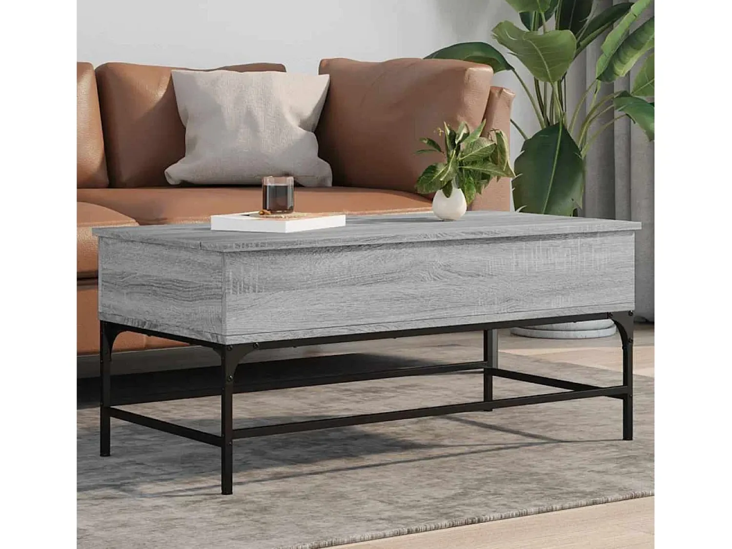 Mesa De Centro| Mesa de centro | Mesa de apoio 100x50x45cm derivados madeira/metal cinza sonoma Cinzento