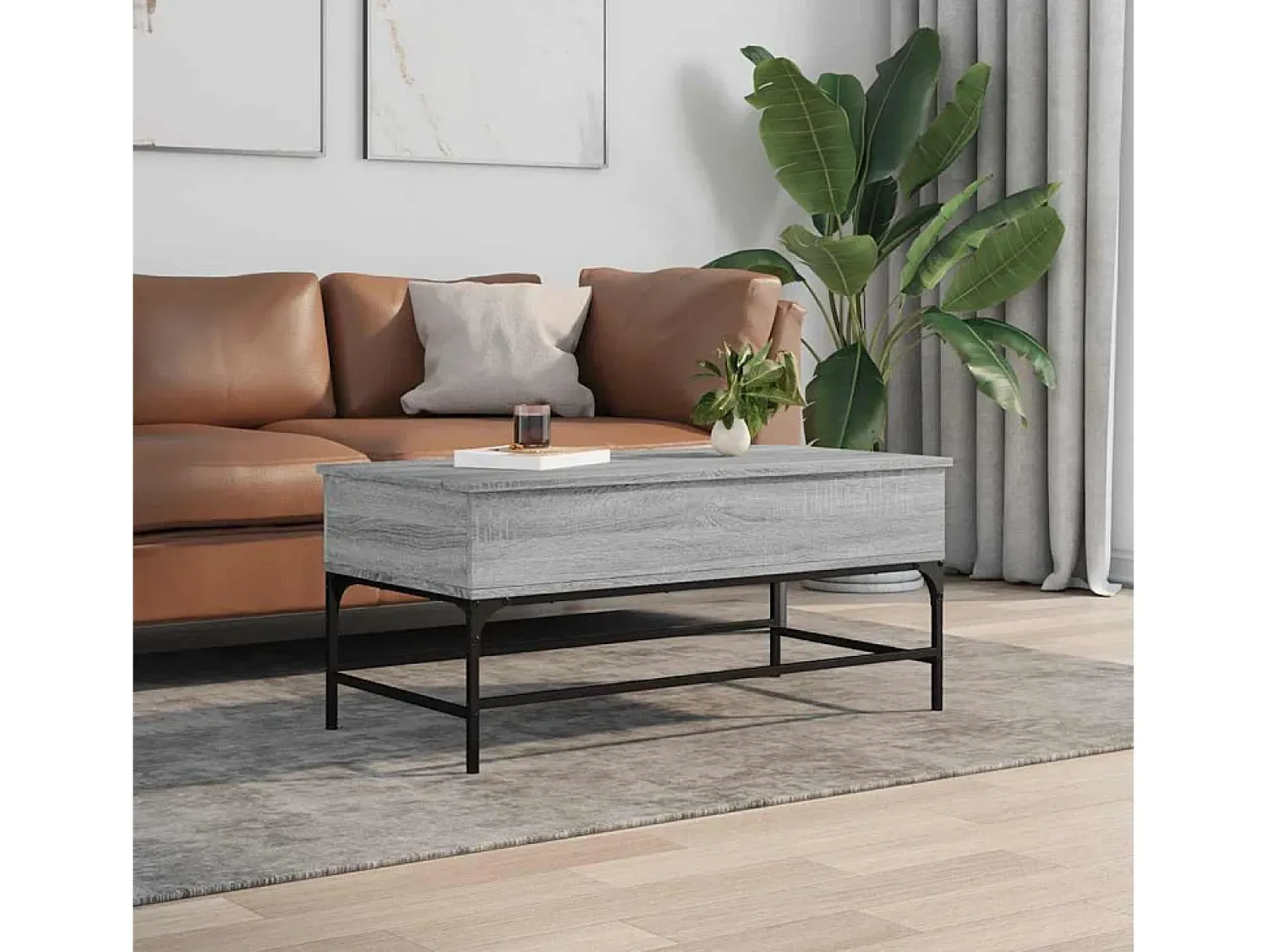 Mesa De Centro| Mesa de centro | Mesa de apoio 100x50x45cm derivados madeira/metal cinza sonoma Cinzento
