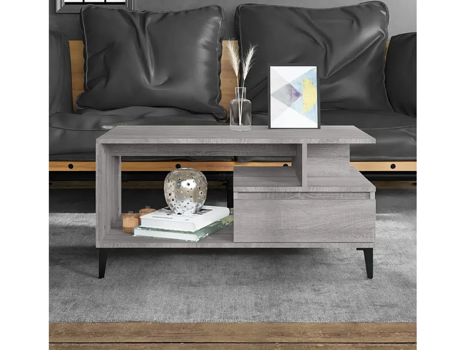 Mesa De Centro| Mesa de centro | Mesa de apoio 90x49x45 cm derivados de madeira sonoma Cinzento