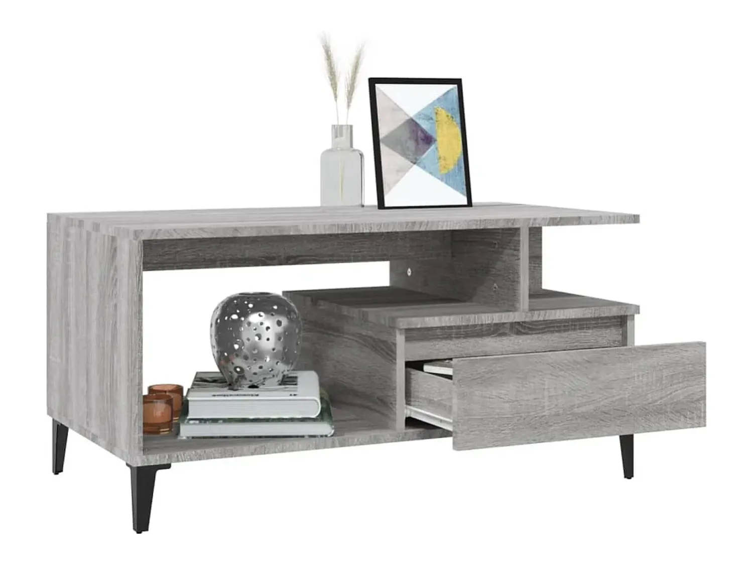 Mesa De Centro| Mesa de centro | Mesa de apoio 90x49x45 cm derivados de madeira sonoma Cinzento