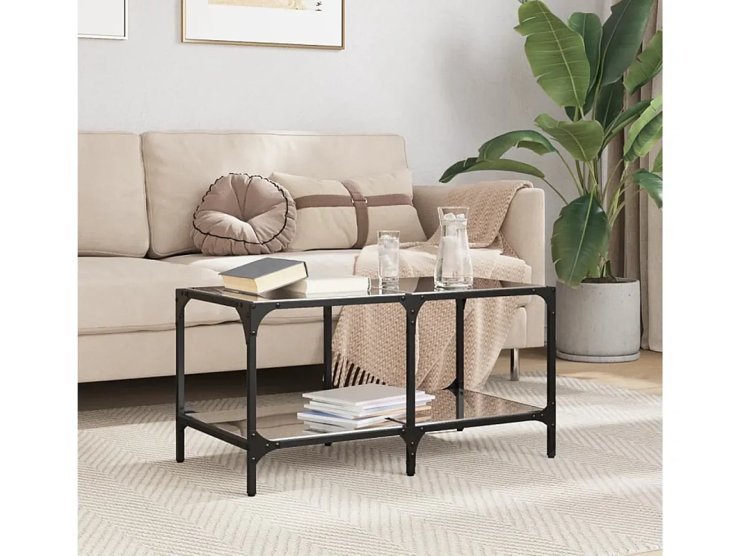 Mesa de centro | Mesa de apoio com topo em vidro 78.5x40x40 cm aço^ Mesa De Centro