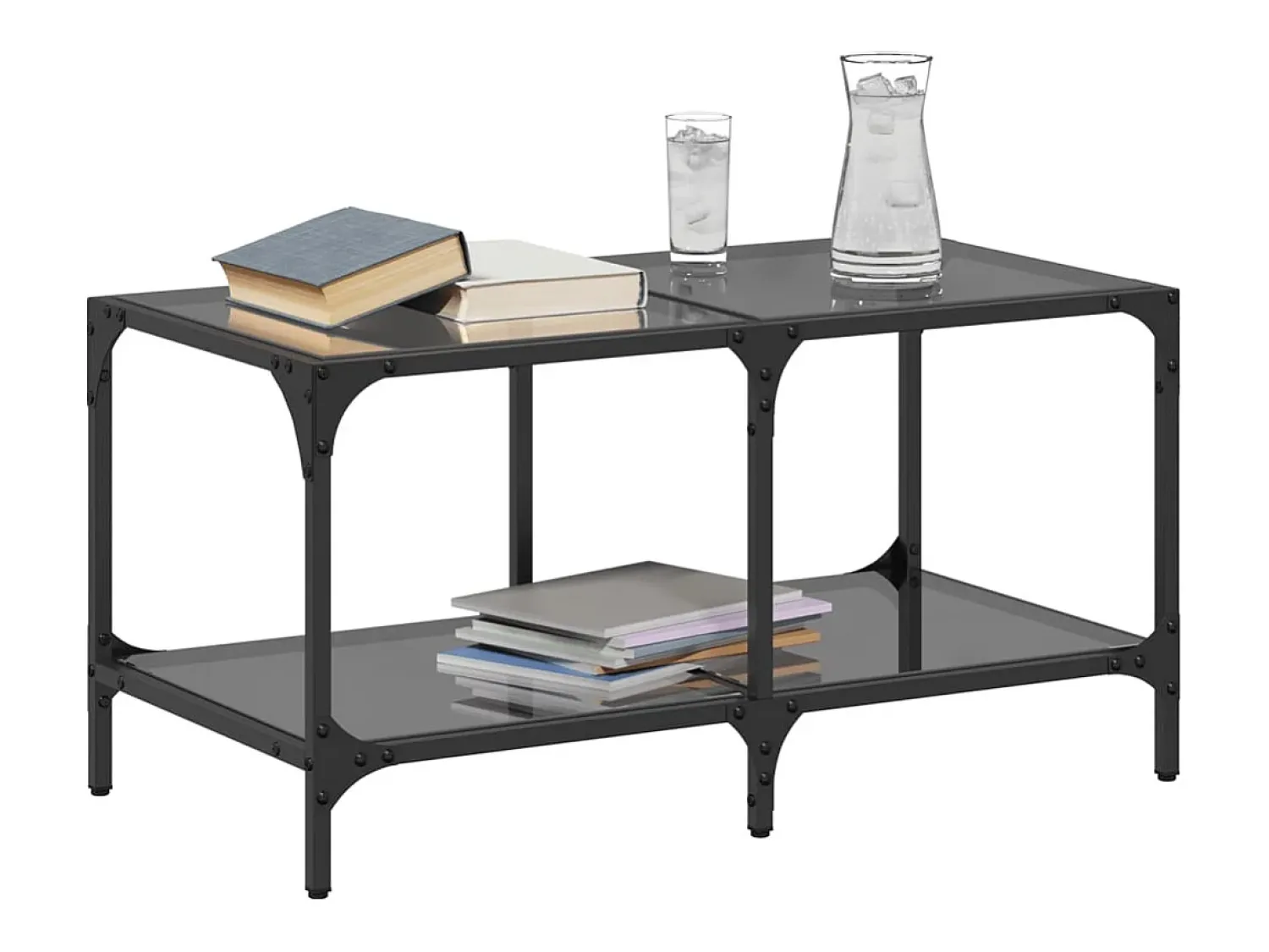 Mesa de centro | Mesa de apoio com topo em vidro 78.5x40x40 cm aço^ Mesa De Centro