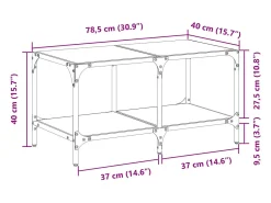Mesa de centro | Mesa de apoio com topo em vidro 78.5x40x40 cm aço^ Mesa De Centro