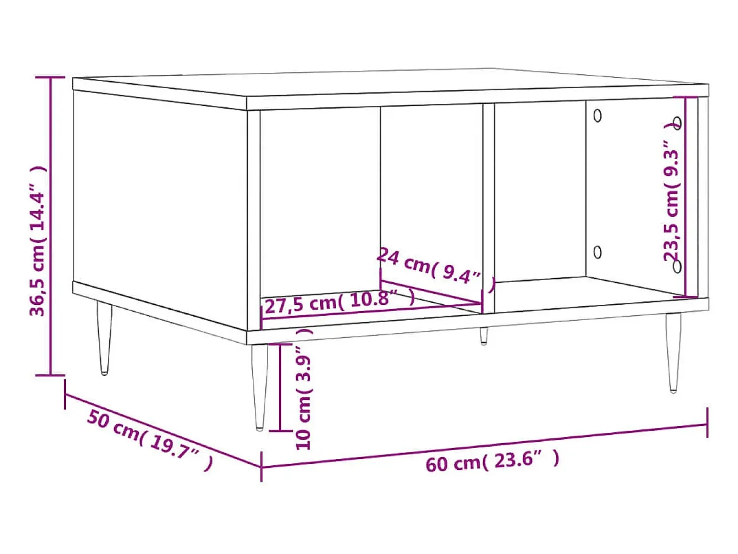 Online Mesa de centro | Mesa de apoio 60x50x36.5 cm derivados madeira carvalho fumado Castanho