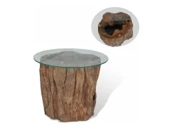Mesa De Centro| Mesa de centro | Mesa de apoio em teca e vidro 50x40 cm Castanho