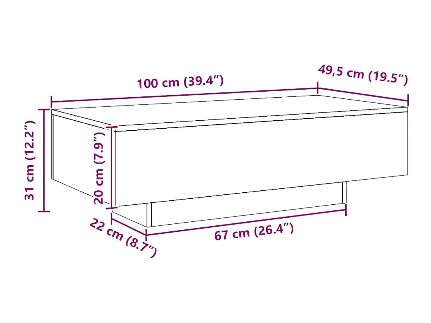 Outlet Mesa de centro | Mesa de apoio | Mesa de café 100x49.5x31 cm derivados madeira carvalho artisiano Castanho