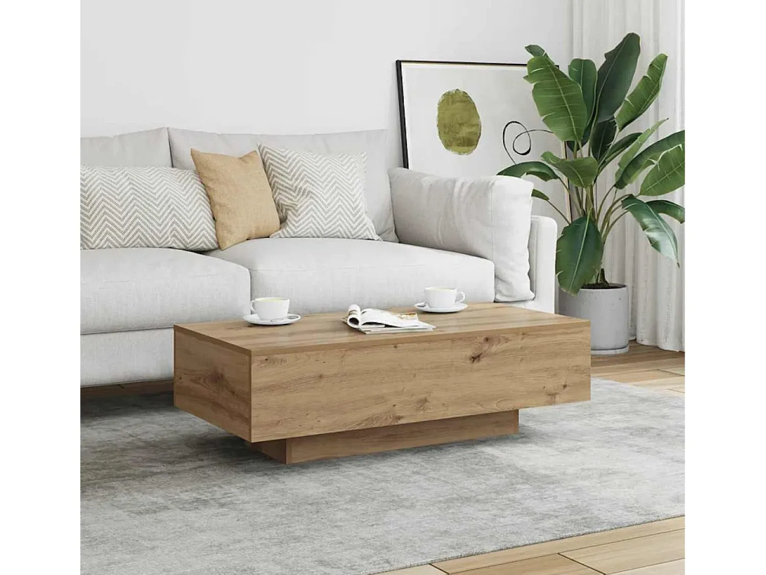 Outlet Mesa de centro | Mesa de apoio | Mesa de café 100x49.5x31 cm derivados madeira carvalho artisiano Castanho
