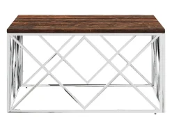 Mesa De Centro| Mesa de centro | Mesa de apoio | Mesa de café aço inoxidável e madeira recuperada maciça Prateado